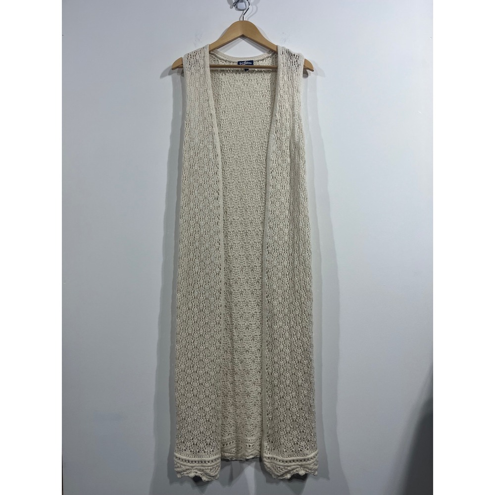 Freshman Open Knit Crochet Hippie Maxi Cardigan Duster Size Medium Festival Boho